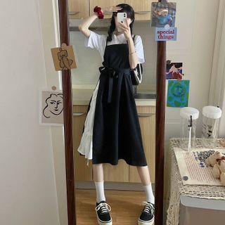 Short-sleeve Plain T-shirt / Mock Two-piece Spaghetti-strap Dress