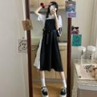 Short-sleeve Plain T-shirt / Mock Two-piece Spaghetti-strap Dress