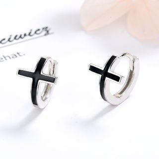 S925 Sterling Silver Cross Hoop Earring As Shown In Figure - One Size