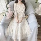 3/4-sleeve Floral Print Chiffon Maxi Dress
