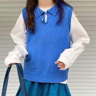 Polo-neck Knit Vest