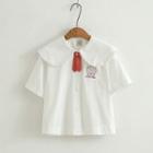 Short-sleeve Tie Neck Shirt Red & White - One Size