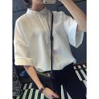 Plain Band Collar Shirt White - One Size
