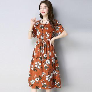 Short-sleeve Flower Print A-line Dress