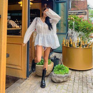 V-neck Long Tiered Blouse