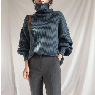Turtleneck Ribbed Oversize Sweater