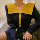 Collared Mini A-line Sweater Dress Black - One Size