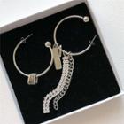 Rhinestone Fringed Asymmetrical Open Hoop Earring 1 Pair - Silver - One Size