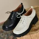 Beaded Genuine Leather Platform Lace-up Shoes