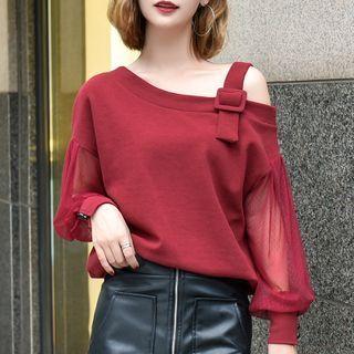 Cold-shoulder Mesh Panel Sweatshirt
