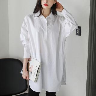 Half-placket Oversized Plain Shirt