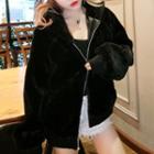 Crane Embroidered Sequined Hooded Zip Jacket