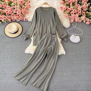 Set: Dip Back Sweater + Wide Leg Pants