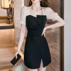 Short-sleeve Two-tone Panel A-line Dress