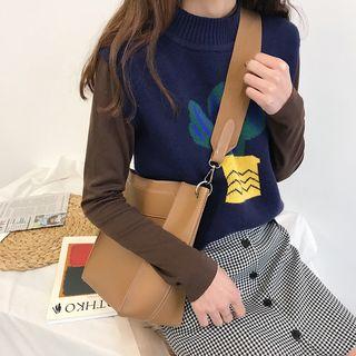 Color-block Cactus Knit Vest / Plain Mock-neck Slim-fit Long-sleeve T-shirt
