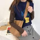Color-block Cactus Knit Vest / Plain Mock-neck Slim-fit Long-sleeve T-shirt