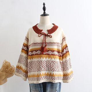 Patterned Tasseled Sweater As Shown In Figure - One Size
