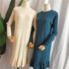 Ribbed Long-sleeve Midi Mermaid Knit Dress