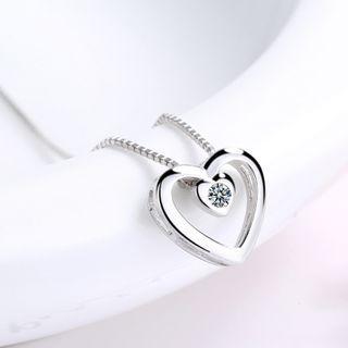 925 Silver Rhinestone Heart Pendant Necklace As Shown In Figure - One Size