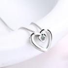 925 Silver Rhinestone Heart Pendant Necklace As Shown In Figure - One Size