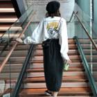 Long-sleeve Printed T-shirt / Midi Skirt