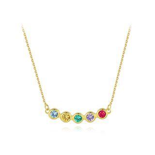 925 Sterling Silver Plated Gold Simple Fashion Geometric Round Color Cubic Zirconia Necklace Golden - One Size