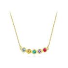 925 Sterling Silver Plated Gold Simple Fashion Geometric Round Color Cubic Zirconia Necklace Golden - One Size