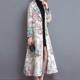 Floral Print Buttoned Long Coat