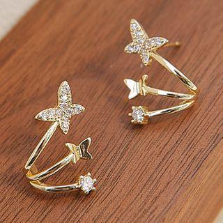 Rhinestone Butterfly Earring 1 Pair - Silver Needle - Gold - One Size