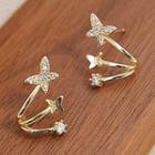 Rhinestone Butterfly Earring 1 Pair - Silver Needle - Gold - One Size