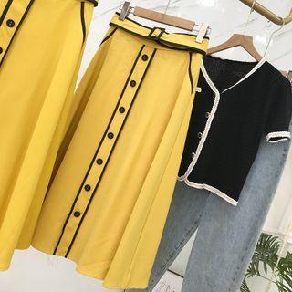 High-waist Plain Button Maxi Skirt