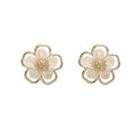 Floral Stud Earring / Clip-on Earring 1 Pair - Gold & White - One Size