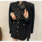 Long-sleeve Tie-neck Dotted Blouse / Mini A-line Skirt / Single-breasted Blazer