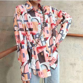 Patterned Oversize Shirt As Shown In Figure - One Size