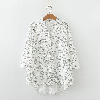3/4-sleeve Cartoon Print Blouse