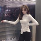 Long-sleeve Mock Neck Asymmetrical T-shirt