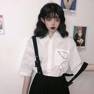 Chained Elbow-sleeve Shirt / Pleated Jumper Skirt