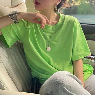 Short-sleeve Applique T-shirt Green - One Size