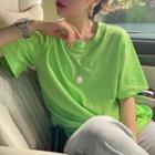 Short-sleeve Applique T-shirt Green - One Size