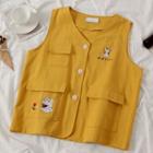 Embroidered Button Cargo Vest Yellow - One Size