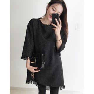 Fringed-trim Pattern Shift Dress