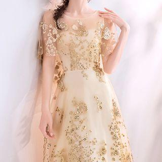 Sequin Capelet A-line Evening Gown