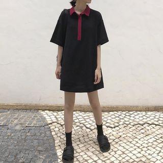 Elbow-sleeve A-line Polo Dress