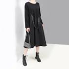 Long-sleeve Midi Shift Dress Black - One Size