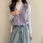 Plain Long-sleeve Knit Top / Cable-knit Vest
