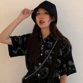 Short-sleeve Face Print Shirt Black - One Size