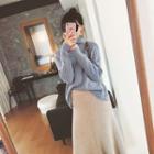 Mock Turtleneck Sweater / Midi Knit Skirt