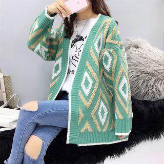 Argyle Patterned V-neck Knit Cardigan