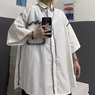 Printed Oversize Short-sleeve Shirt White - One Size