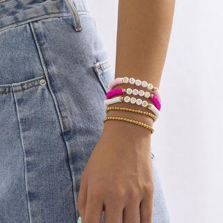 Set Of 5: Lettering Soft Clay / Acrylic Bracelet (various Designs) 3496 - Set Of 5 - Gold - One Size